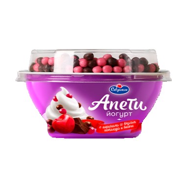 Йогурт АПЕТИ "Пломбир и злаковые шарики в шоколаде со вкусом вишни" "Савушкин" 5% 105гр