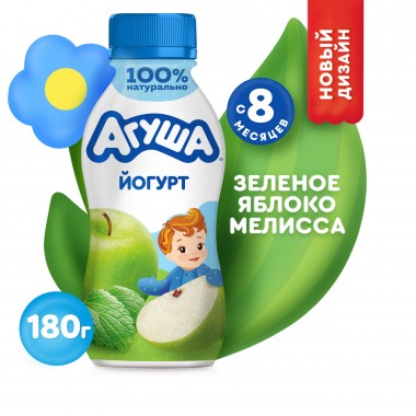 Йогурт Зеленое яблоко-мелисса "Агуша" 180гр Йогурт Зеленое яблоко-мелисса "Агуша" 180гр