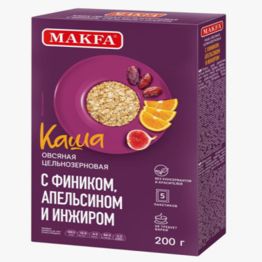 Каша овсяная "С фиником, апельсином и инжиром" 200гр "Makfa"