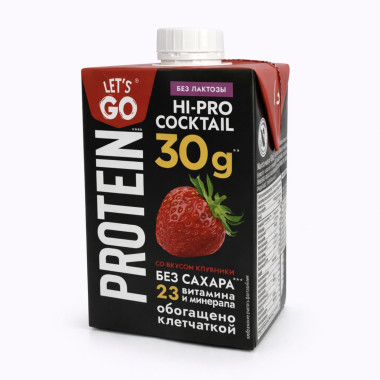 HI-PRO Коктейль безлактозный 0% клубника 500гр Let*s Go